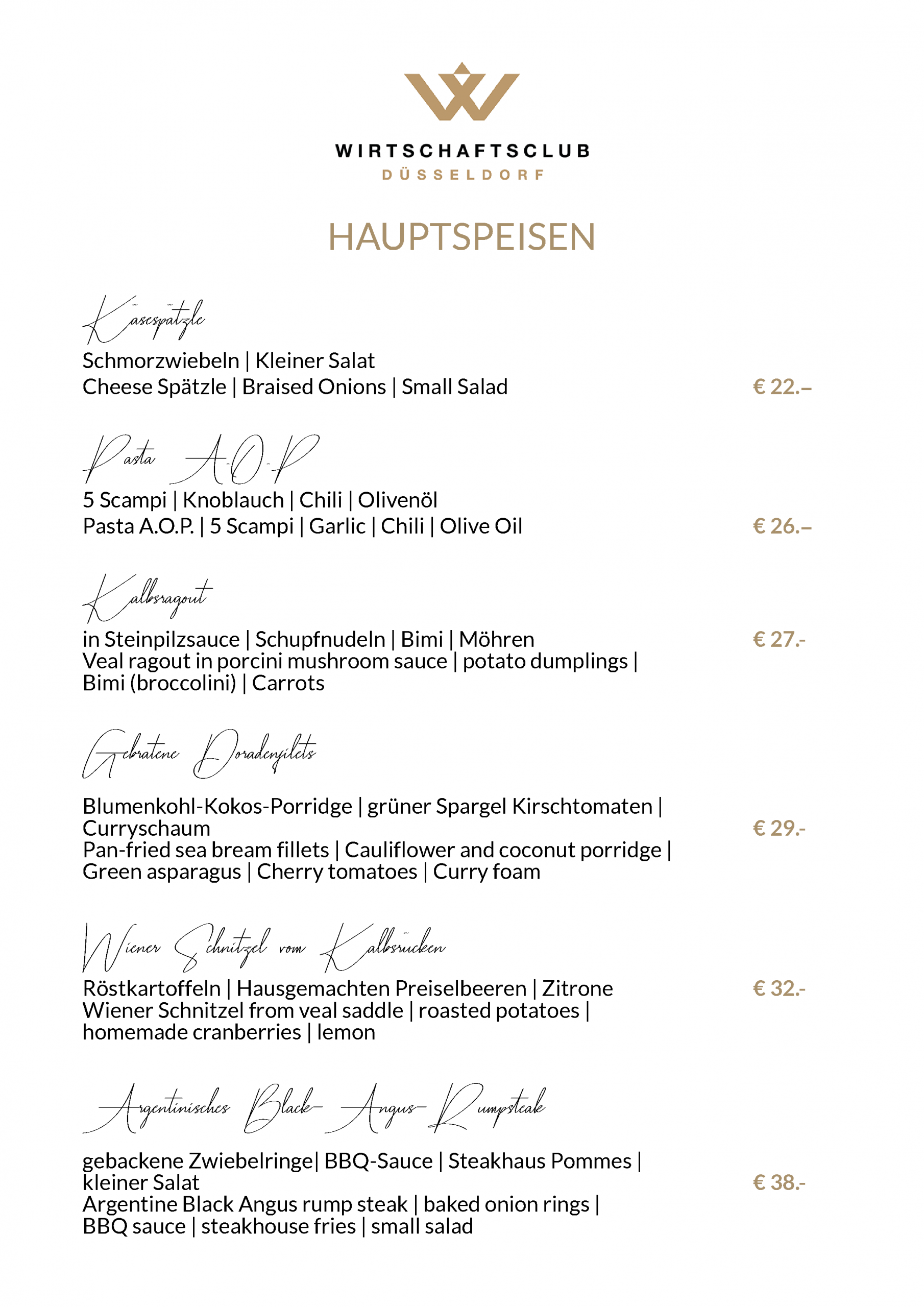 Speisekarte Juni 2026 Hauptspeisen